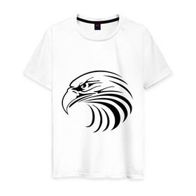 Мужская футболка хлопок с принтом Орел голова перья в Белгороде, 100% хлопок | прямой крой, круглый вырез горловины, длина до линии бедер, слегка спущенное плечо. | tribal | орел | перья | птица | трайблы | узор