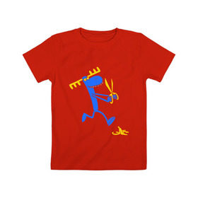 Детская футболка хлопок с принтом Смешной олень в Белгороде, 100% хлопок | круглый вырез горловины, полуприлегающий силуэт, длина до линии бедер | лось | олененок | олень | рога