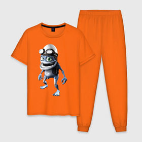 Мужская пижама хлопок с принтом Crazy frog в Белгороде, 100% хлопок | брюки и футболка прямого кроя, без карманов, на брюках мягкая резинка на поясе и по низу штанин
 | Тематика изображения на принте: crazy frog | крейзи фрог | крэйзи фрог | лягушка
