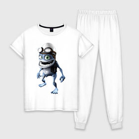 Женская пижама хлопок с принтом Crazy frog в Белгороде, 100% хлопок | брюки и футболка прямого кроя, без карманов, на брюках мягкая резинка на поясе и по низу штанин | crazy frog | крейзи фрог | крэйзи фрог | лягушка
