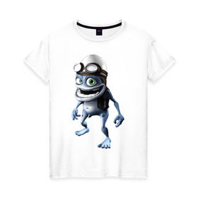 Женская футболка хлопок с принтом Crazy frog в Белгороде, 100% хлопок | прямой крой, круглый вырез горловины, длина до линии бедер, слегка спущенное плечо | Тематика изображения на принте: crazy frog | крейзи фрог | крэйзи фрог | лягушка