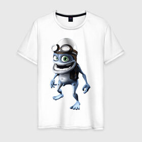 Мужская футболка хлопок с принтом Crazy frog в Белгороде, 100% хлопок | прямой крой, круглый вырез горловины, длина до линии бедер, слегка спущенное плечо. | Тематика изображения на принте: crazy frog | крейзи фрог | крэйзи фрог | лягушка