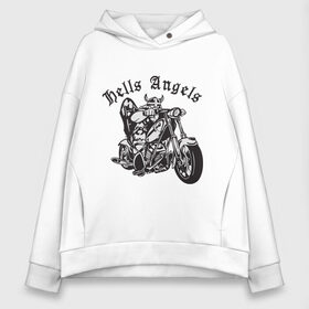 Женское худи Oversize хлопок с принтом Hells Angels в Белгороде, френч-терри — 70% хлопок, 30% полиэстер. Мягкий теплый начес внутри —100% хлопок | боковые карманы, эластичные манжеты и нижняя кромка, капюшон на магнитной кнопке | ад | ангел | байк