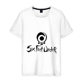 Мужская футболка хлопок с принтом Six Feet Under в Белгороде, 100% хлопок | прямой крой, круглый вырез горловины, длина до линии бедер, слегка спущенное плечо. | dea | rock | six feet under | дэт метал | логотип | рок