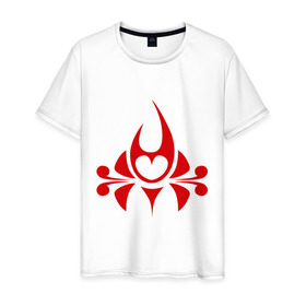 Мужская футболка хлопок с принтом Сердечко в огне в Белгороде, 100% хлопок | прямой крой, круглый вырез горловины, длина до линии бедер, слегка спущенное плечо. | огонь | орнамент | сердце