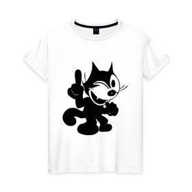 Женская футболка хлопок с принтом Cat Fekix в Белгороде, 100% хлопок | прямой крой, круглый вырез горловины, длина до линии бедер, слегка спущенное плечо | felix | кот феликс | феликс
