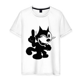 Мужская футболка хлопок с принтом Cat Fekix в Белгороде, 100% хлопок | прямой крой, круглый вырез горловины, длина до линии бедер, слегка спущенное плечо. | felix | кот феликс | феликс