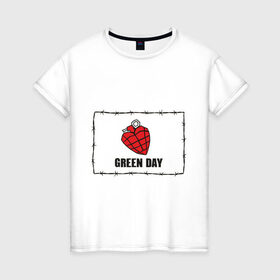 Женская футболка хлопок с принтом Green Day (2) в Белгороде, 100% хлопок | прямой крой, круглый вырез горловины, длина до линии бедер, слегка спущенное плечо | 