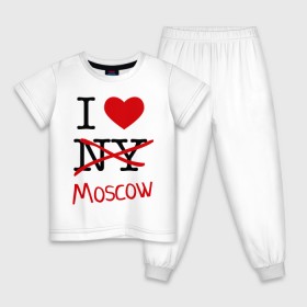 Детская пижама хлопок с принтом I love Moscow (2) в Белгороде, 100% хлопок |  брюки и футболка прямого кроя, без карманов, на брюках мягкая резинка на поясе и по низу штанин
 | Тематика изображения на принте: i love | i love moscow | i love new york | moscow | new york | москва | нью йорк | столица | я люблю москву | я люблю нью йорк