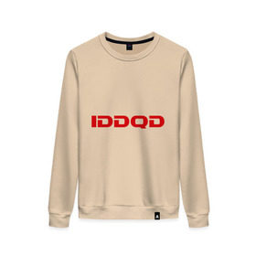 Женский свитшот хлопок с принтом IDDQD Doom в Белгороде, 100% хлопок | прямой крой, круглый вырез, на манжетах и по низу широкая трикотажная резинка  | doom | iddqd | дум | классика | читы