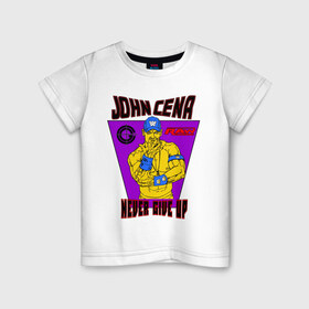 Детская футболка хлопок с принтом Джон Сина. NEVER GIVE UP в Белгороде, 100% хлопок | круглый вырез горловины, полуприлегающий силуэт, длина до линии бедер | Тематика изображения на принте: джон сина