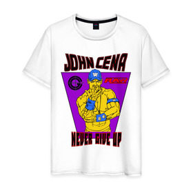 Мужская футболка хлопок с принтом Джон Сина. NEVER GIVE UP в Белгороде, 100% хлопок | прямой крой, круглый вырез горловины, длина до линии бедер, слегка спущенное плечо. | джон сина