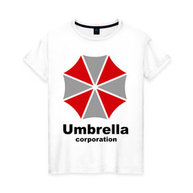 Женская футболка хлопок с принтом Umbrella corporation в Белгороде, 100% хлопок | прямой крой, круглый вырез горловины, длина до линии бедер, слегка спущенное плечо | resident evil | umbrella corporation | амбрелла | корпорация | логотип | обитель зла