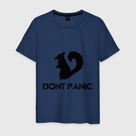 Мужская футболка хлопок с принтом Don`t panic в Белгороде, 100% хлопок | прямой крой, круглый вырез горловины, длина до линии бедер, слегка спущенное плечо. | dont panic | без паники | белка | противогаз