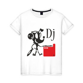Женская футболка хлопок с принтом Dj (9) в Белгороде, 100% хлопок | прямой крой, круглый вырез горловины, длина до линии бедер, слегка спущенное плечо | Тематика изображения на принте: dj | вертушки | диджей | клубные | пластинки | прикольные