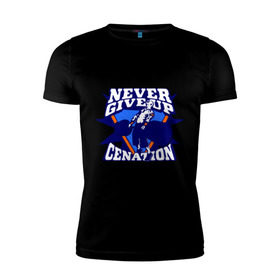 Мужская футболка премиум с принтом WWE John Cena Never Give Up в Белгороде, 92% хлопок, 8% лайкра | приталенный силуэт, круглый вырез ворота, длина до линии бедра, короткий рукав | Тематика изображения на принте: wwe | бои без правил | джон сина