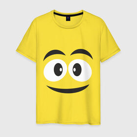 Мужская футболка хлопок с принтом Жёлтый смайл в Белгороде, 100% хлопок | прямой крой, круглый вырез горловины, длина до линии бедер, слегка спущенное плечо. | smile | желтый | лицо | рожа | смайл | смайлик | улыбка