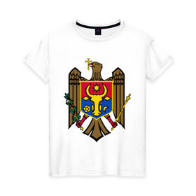 Женская футболка хлопок с принтом Молдавия герб в Белгороде, 100% хлопок | прямой крой, круглый вырез горловины, длина до линии бедер, слегка спущенное плечо | герб | герб молдавии | молдавия | молдавия герб