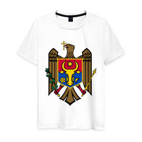Мужская футболка хлопок с принтом Молдавия герб в Белгороде, 100% хлопок | прямой крой, круглый вырез горловины, длина до линии бедер, слегка спущенное плечо. | герб | герб молдавии | молдавия | молдавия герб