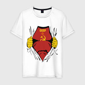 Мужская футболка хлопок с принтом Рожденный в СССР в Белгороде, 100% хлопок | прямой крой, круглый вырез горловины, длина до линии бедер, слегка спущенное плечо. | Тематика изображения на принте: молот | рожден | рожденный | серп | советский | социализм | союз | ссср