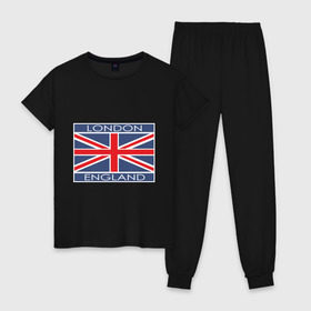 Женская пижама хлопок с принтом London - Лондон с флагом Англии в Белгороде, 100% хлопок | брюки и футболка прямого кроя, без карманов, на брюках мягкая резинка на поясе и по низу штанин | Тематика изображения на принте: лондон