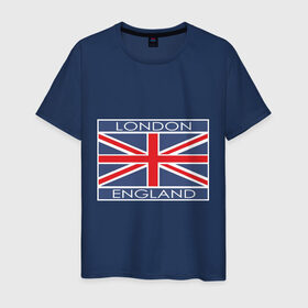 Мужская футболка хлопок с принтом London - Лондон с флагом Англии в Белгороде, 100% хлопок | прямой крой, круглый вырез горловины, длина до линии бедер, слегка спущенное плечо. | Тематика изображения на принте: лондон