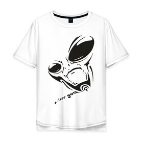 Мужская футболка хлопок Oversize с принтом Alien I see you в Белгороде, 100% хлопок | свободный крой, круглый ворот, “спинка” длиннее передней части | alien | i see you | гуманоиды | инопланетянин | летающая тарелка | нло | пришельцы | я тебя вижу