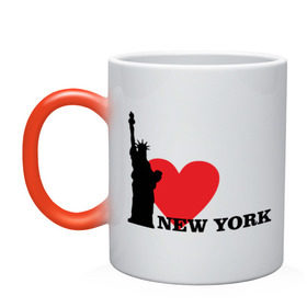 Кружка хамелеон с принтом I love New York (NY Freedom) в Белгороде, керамика | меняет цвет при нагревании, емкость 330 мл | Тематика изображения на принте: america | cша | i love ny | new york | usa | америка | нью йорк | статуя свободы