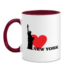 Кружка двухцветная с принтом I love New York (NY Freedom) в Белгороде, керамика | объем — 330 мл, диаметр — 80 мм. Цветная ручка и кайма сверху, в некоторых цветах — вся внутренняя часть | america | cша | i love ny | new york | usa | америка | нью йорк | статуя свободы