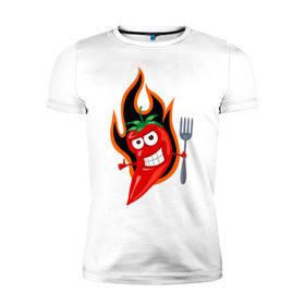 Мужская футболка премиум с принтом Горячий перец (red hot pepper) в Белгороде, 92% хлопок, 8% лайкра | приталенный силуэт, круглый вырез ворота, длина до линии бедра, короткий рукав | Тематика изображения на принте: red hot pepper | горячий перец | огонек | огонь | перец | перчик