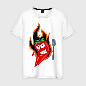 Мужская футболка хлопок с принтом Горячий перец (red hot pepper) в Белгороде, 100% хлопок | прямой крой, круглый вырез горловины, длина до линии бедер, слегка спущенное плечо. | red hot pepper | горячий перец | огонек | огонь | перец | перчик