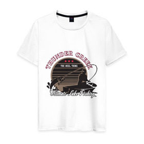Мужская футболка хлопок с принтом Ultimate Lake Fishing в Белгороде, 100% хлопок | прямой крой, круглый вырез горловины, длина до линии бедер, слегка спущенное плечо. | 