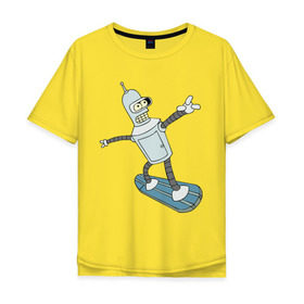 Мужская футболка хлопок Oversize с принтом Бендер - бордер в Белгороде, 100% хлопок | свободный крой, круглый ворот, “спинка” длиннее передней части | bender | futurama | бендер | футурама