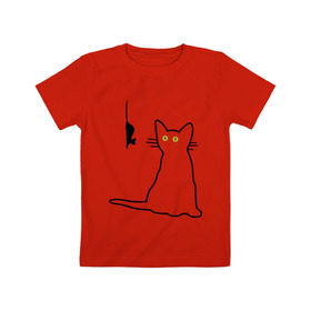 Детская футболка хлопок с принтом Кот и мышка в Белгороде, 100% хлопок | круглый вырез горловины, полуприлегающий силуэт, длина до линии бедер | киса | кот | котенок | котик | котэ | кошак | кошка | мышка | мышонок | мышь