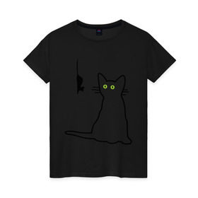 Женская футболка хлопок с принтом Кот и мышка в Белгороде, 100% хлопок | прямой крой, круглый вырез горловины, длина до линии бедер, слегка спущенное плечо | киса | кот | котенок | котик | котэ | кошак | кошка | мышка | мышонок | мышь