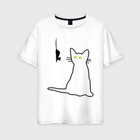 Женская футболка хлопок Oversize с принтом Кот и мышка в Белгороде, 100% хлопок | свободный крой, круглый ворот, спущенный рукав, длина до линии бедер
 | киса | кот | котенок | котик | котэ | кошак | кошка | мышка | мышонок | мышь