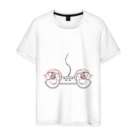 Мужская футболка хлопок с принтом Джойстик в Белгороде, 100% хлопок | прямой крой, круглый вырез горловины, длина до линии бедер, слегка спущенное плечо. | джойстик | игра | играть | компьютер | управление