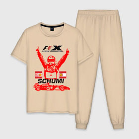Мужская пижама хлопок с принтом F1 X Schumaher в Белгороде, 100% хлопок | брюки и футболка прямого кроя, без карманов, на брюках мягкая резинка на поясе и по низу штанин
 | формула 1