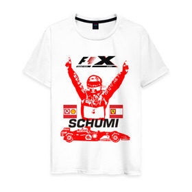 Мужская футболка хлопок с принтом F1 X Schumaher в Белгороде, 100% хлопок | прямой крой, круглый вырез горловины, длина до линии бедер, слегка спущенное плечо. | формула 1
