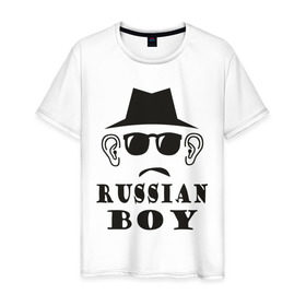 Мужская футболка хлопок с принтом I russian boy в Белгороде, 100% хлопок | прямой крой, круглый вырез горловины, длина до линии бедер, слегка спущенное плечо. | i russian boyрусский парень | russian boy | лицо | русский