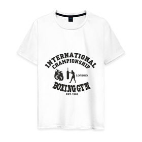 Мужская футболка хлопок с принтом Boxing GYM в Белгороде, 100% хлопок | прямой крой, круглый вырез горловины, длина до линии бедер, слегка спущенное плечо. | Тематика изображения на принте: powerlifting