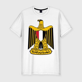 Мужская футболка премиум с принтом Египет герб в Белгороде, 92% хлопок, 8% лайкра | приталенный силуэт, круглый вырез ворота, длина до линии бедра, короткий рукав | африка | герб | египет | каир | орел | пирамиды