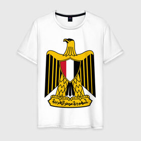 Мужская футболка хлопок с принтом Египет герб в Белгороде, 100% хлопок | прямой крой, круглый вырез горловины, длина до линии бедер, слегка спущенное плечо. | Тематика изображения на принте: африка | герб | египет | каир | орел | пирамиды