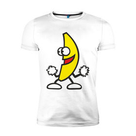 Мужская футболка премиум с принтом Танцующий банан. в Белгороде, 92% хлопок, 8% лайкра | приталенный силуэт, круглый вырез ворота, длина до линии бедра, короткий рукав | банан