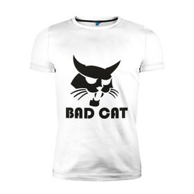 Мужская футболка премиум с принтом Bad cat в Белгороде, 92% хлопок, 8% лайкра | приталенный силуэт, круглый вырез ворота, длина до линии бедра, короткий рукав | Тематика изображения на принте: bad cat | киса | коты | кошка | кошки