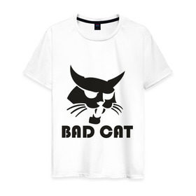 Мужская футболка хлопок с принтом Bad cat в Белгороде, 100% хлопок | прямой крой, круглый вырез горловины, длина до линии бедер, слегка спущенное плечо. | bad cat | киса | коты | кошка | кошки