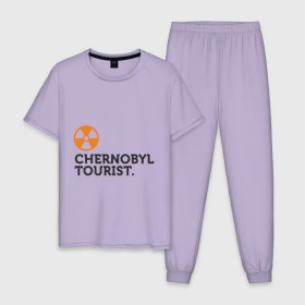 Мужская пижама хлопок с принтом Chernobyl tourist в Белгороде, 100% хлопок | брюки и футболка прямого кроя, без карманов, на брюках мягкая резинка на поясе и по низу штанин
 | chernobyl tourist | аэс | радиация | турист | чернобыль