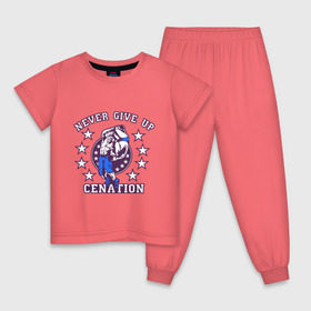 Детская пижама хлопок с принтом WWE John Cena Never Give Up в Белгороде, 100% хлопок |  брюки и футболка прямого кроя, без карманов, на брюках мягкая резинка на поясе и по низу штанин
 | Тематика изображения на принте: wwe | бои без правил | джон сина