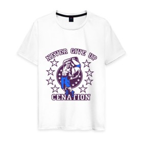 Мужская футболка хлопок с принтом WWE John Cena  Never Give Up  (2) в Белгороде, 100% хлопок | прямой крой, круглый вырез горловины, длина до линии бедер, слегка спущенное плечо. | wwe | бои без правил | джон сина