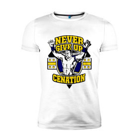 Мужская футболка премиум с принтом WWE John Cena Never Give Up (3) в Белгороде, 92% хлопок, 8% лайкра | приталенный силуэт, круглый вырез ворота, длина до линии бедра, короткий рукав | джон сина